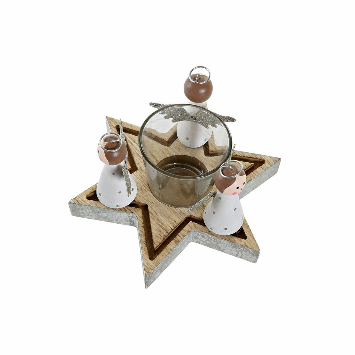 Christmas Candle Holder DKD Home Decor Crystal Wood (17 x 17 x 9 cm)
