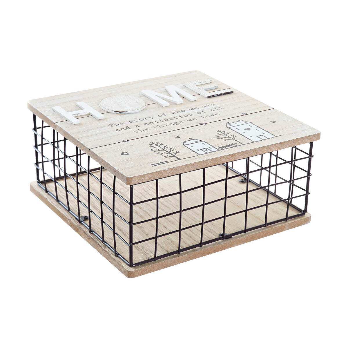 Decorative box DKD Home Decor Black Natural Metal MDF Wood