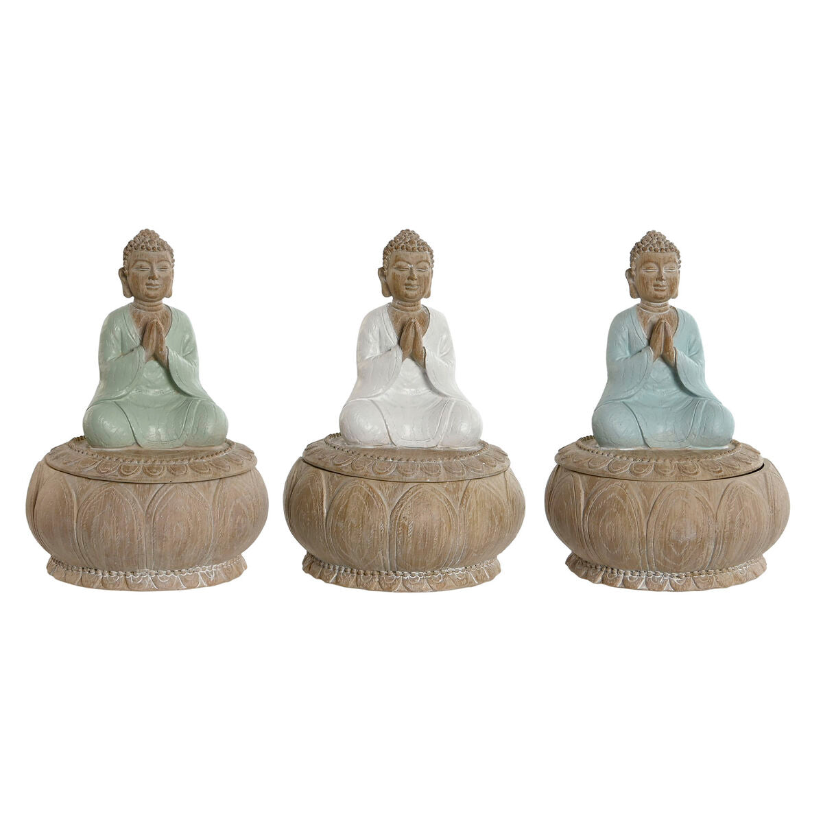 Decorative Figure Home ESPRIT White Green Turquoise Oriental 11 x 11 x 15 cm (3 Units)