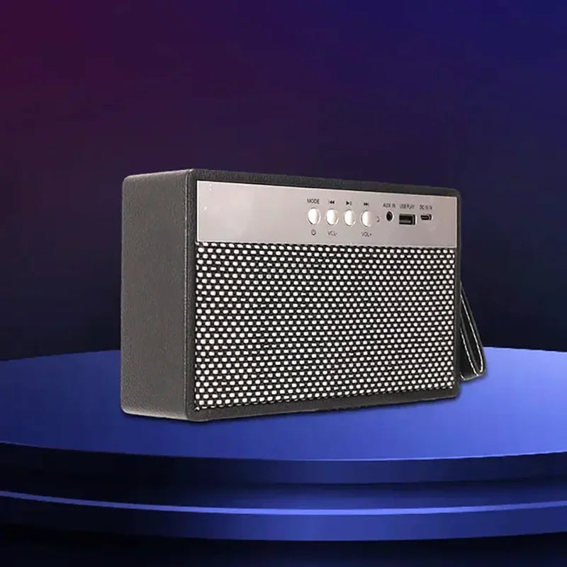 Enceinte Bluetooth portable avec motif rétro en litchi (noir)