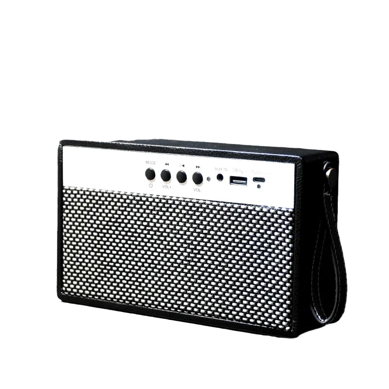 Enceinte Bluetooth portable avec motif rétro en litchi (noir)