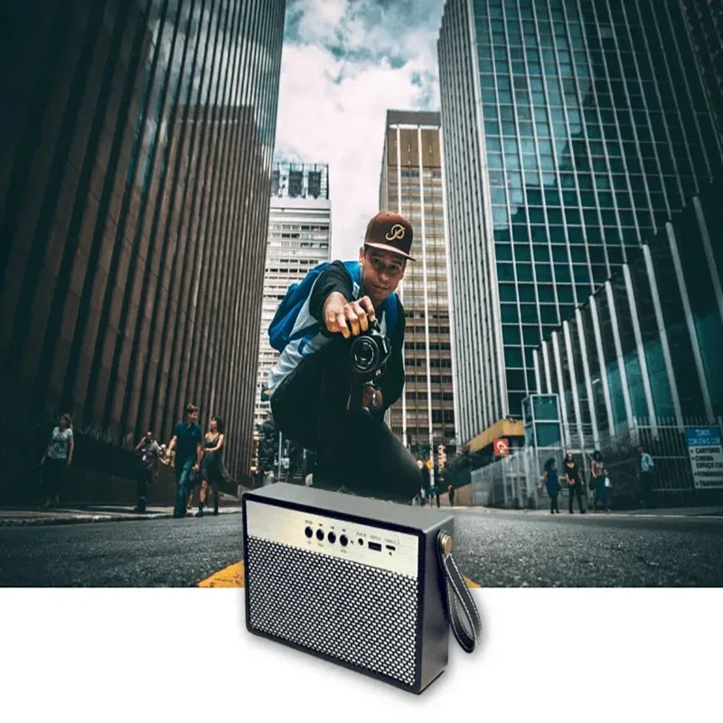 Enceinte Bluetooth portable avec motif rétro en litchi (noir)