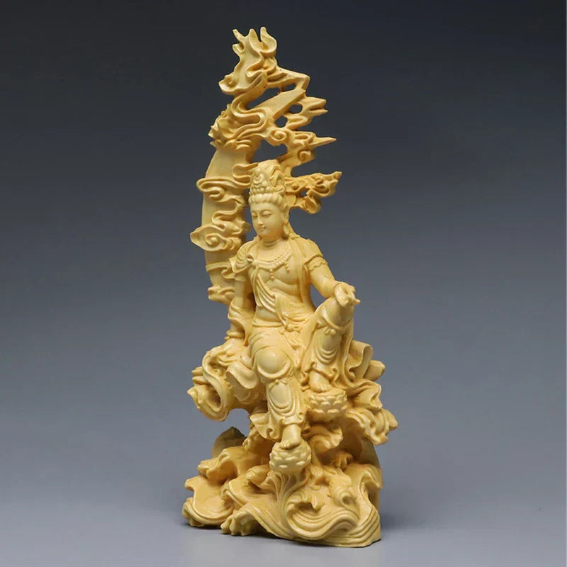 Wooden Guanyin: Tranquil Buddha Sculpture for Stylish Living Room Decor