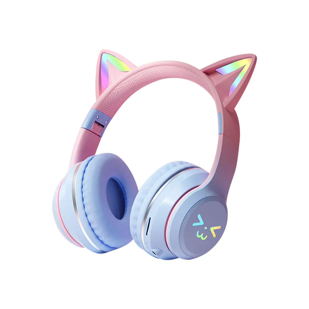 Casque Bluetooth sans fil oreilles de chat bleu