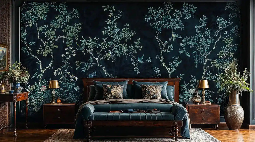 Chinoiserie Midnight Garden Songbirds Wall Mural