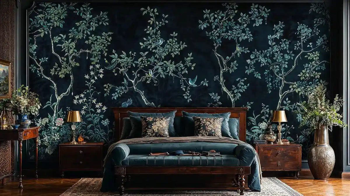 Chinoiserie Midnight Garden Songbirds Wall Mural